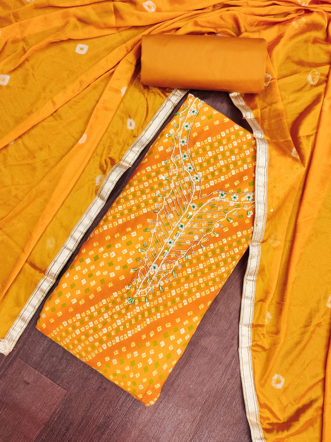Mustard Floral Handwork Jam Cotton Straight Suit