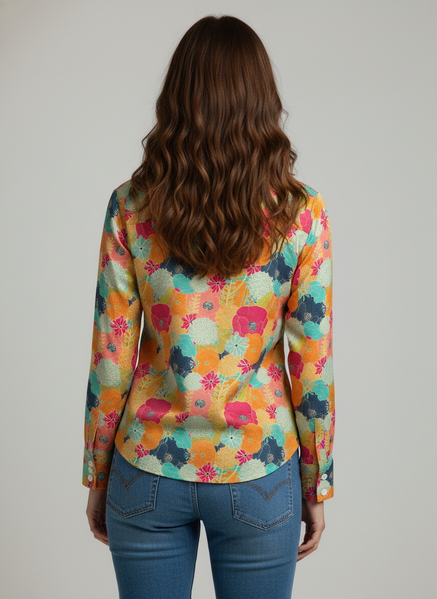Mustard Floral Printed Super Satin Shirt — alternate view
