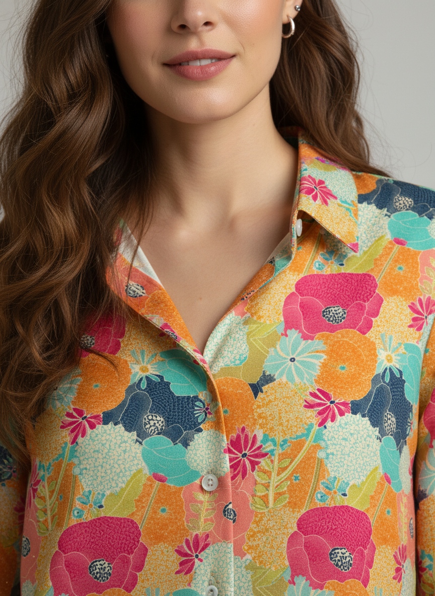 Mustard Floral Printed Super Satin Shirt