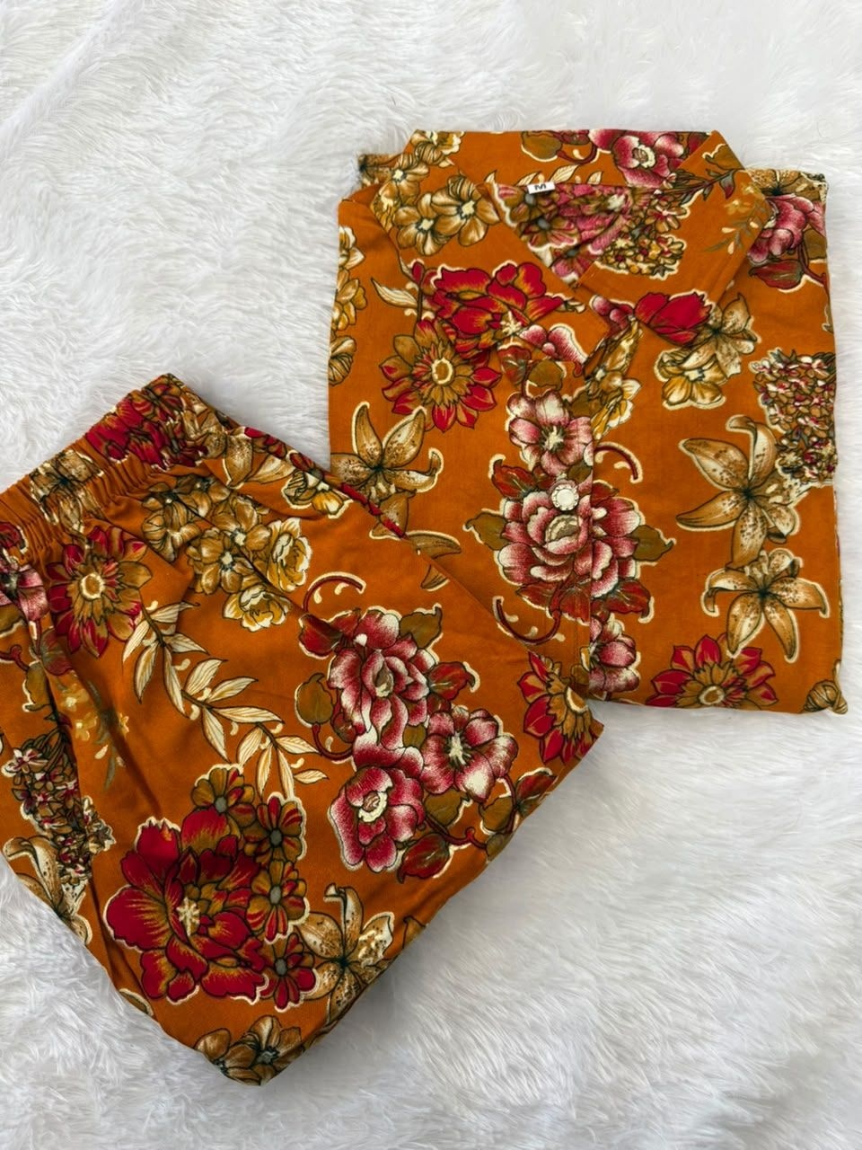 Mustard Floral Rayon Cotton Co-Ord Set