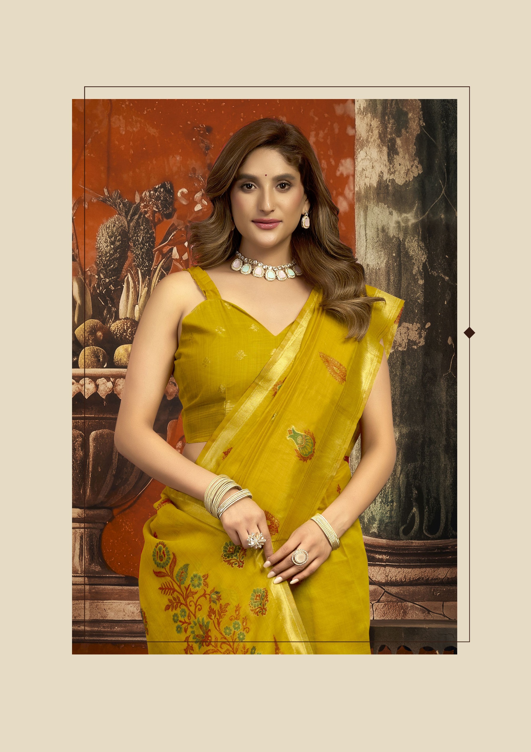 Mustard Floral Woven Puri Cotton Saree — alternate view