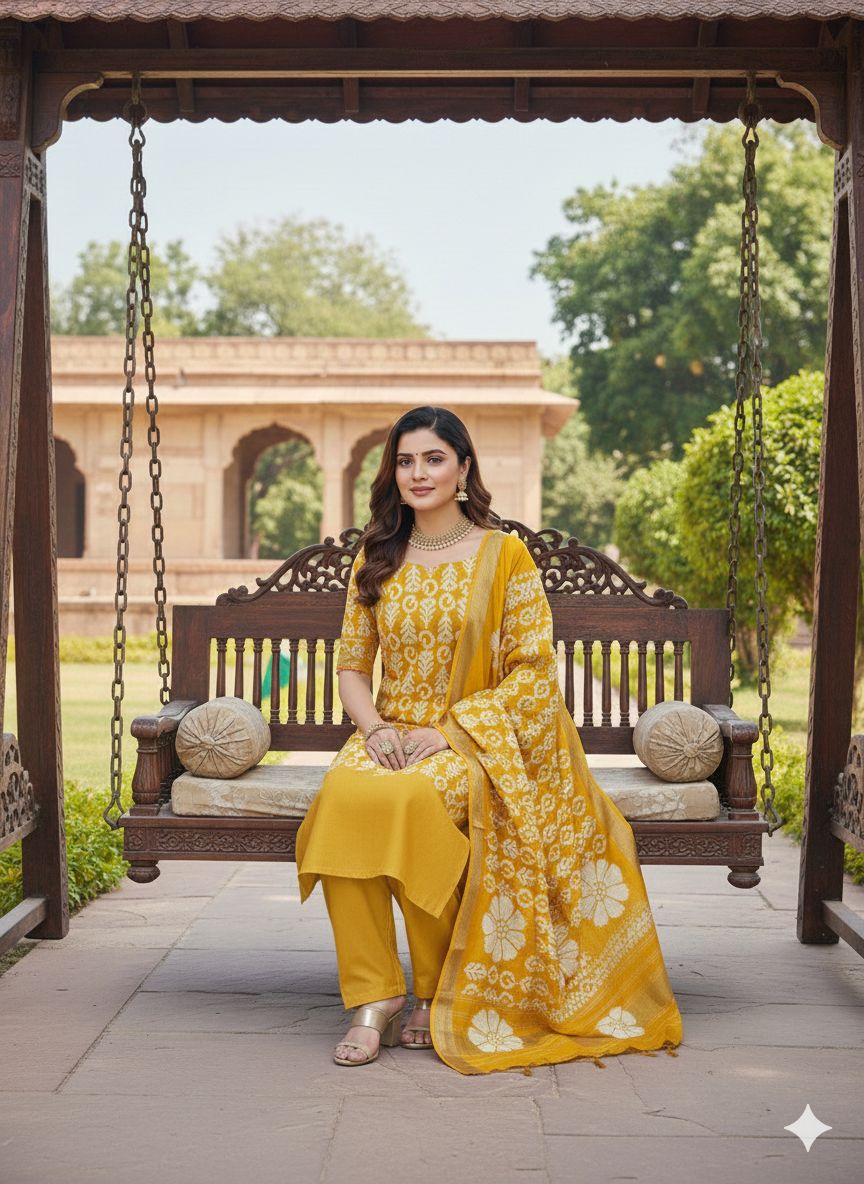 Mustard Gajji Silk Salwar Suit — alternate view
