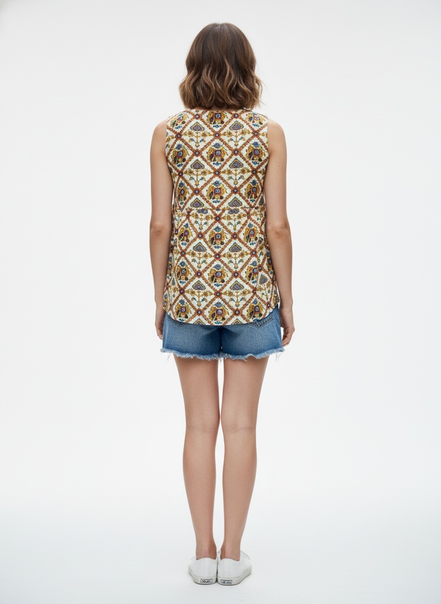 Mustard Geometric Printed Sleeveless Top — alternate view