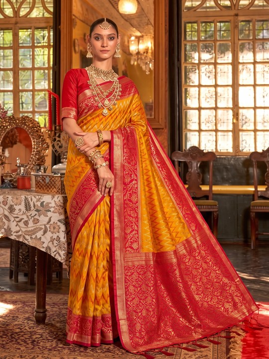 Mustard Geometric Woven Designer Silk Saree