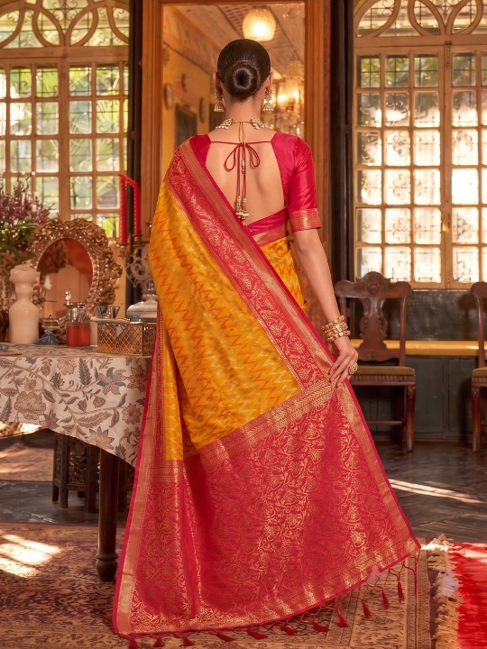 Mustard Geometric Woven Designer Silk Saree — alternate view