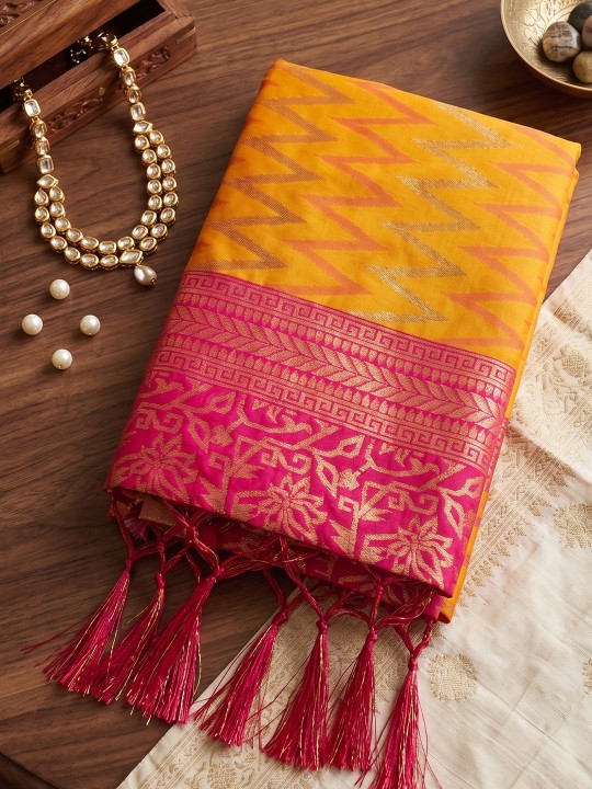 Mustard Geometric Woven Designer Silk Saree