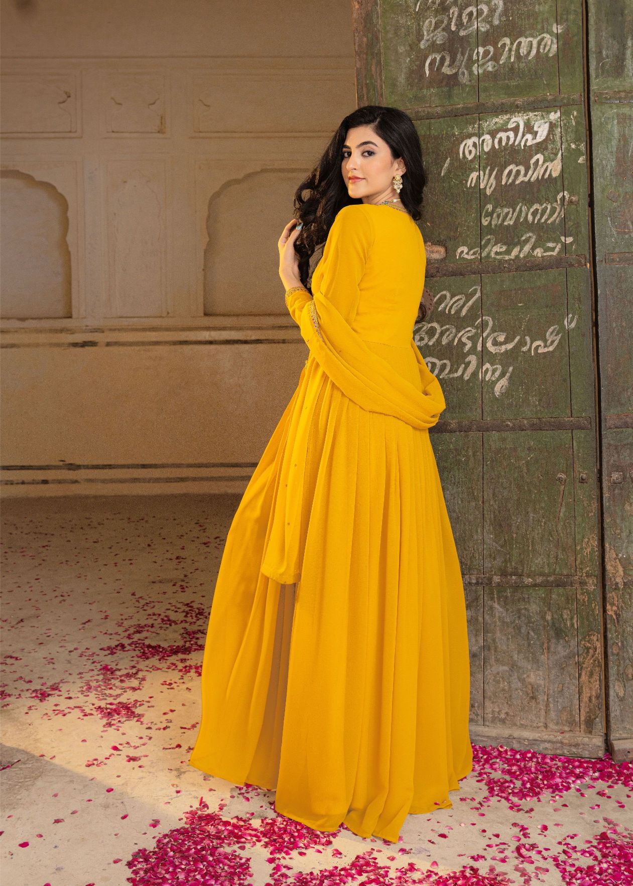 Mustard Georgette Embroidered Gown — alternate view