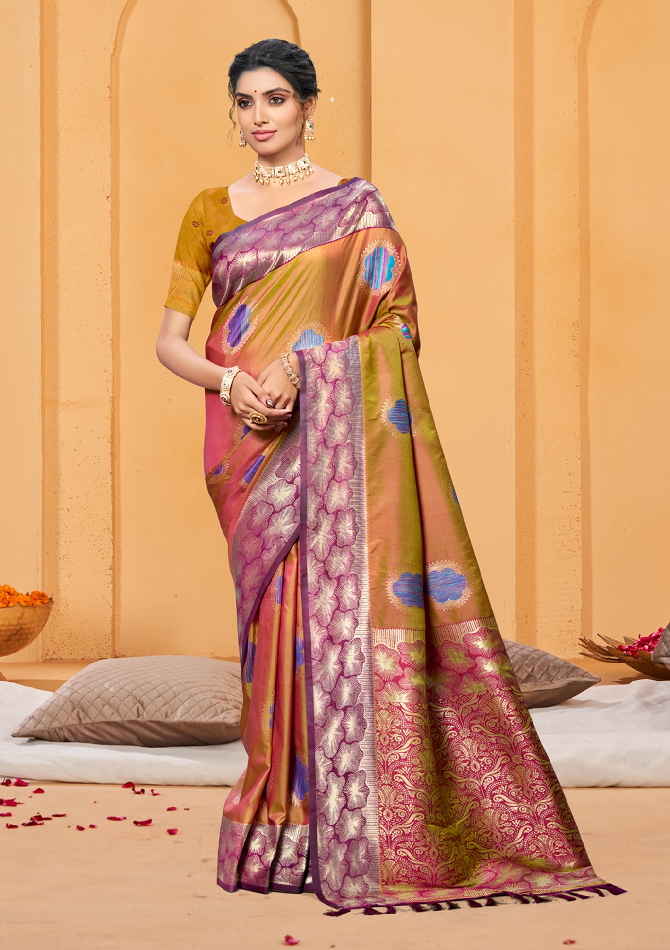 Mustard Gold Woven Designer Soft Silk Saree