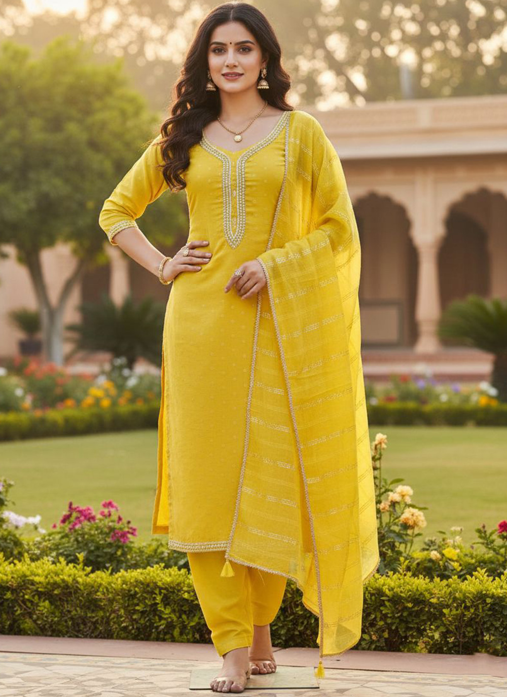Mustard Grace Embroidered Chanderi Butti Salwar Suit