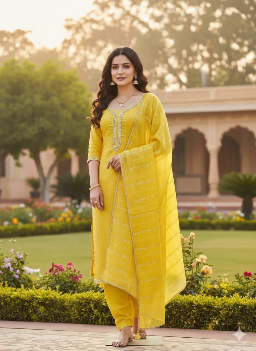 Mustard Grace Embroidered Chanderi Butti Salwar Suit