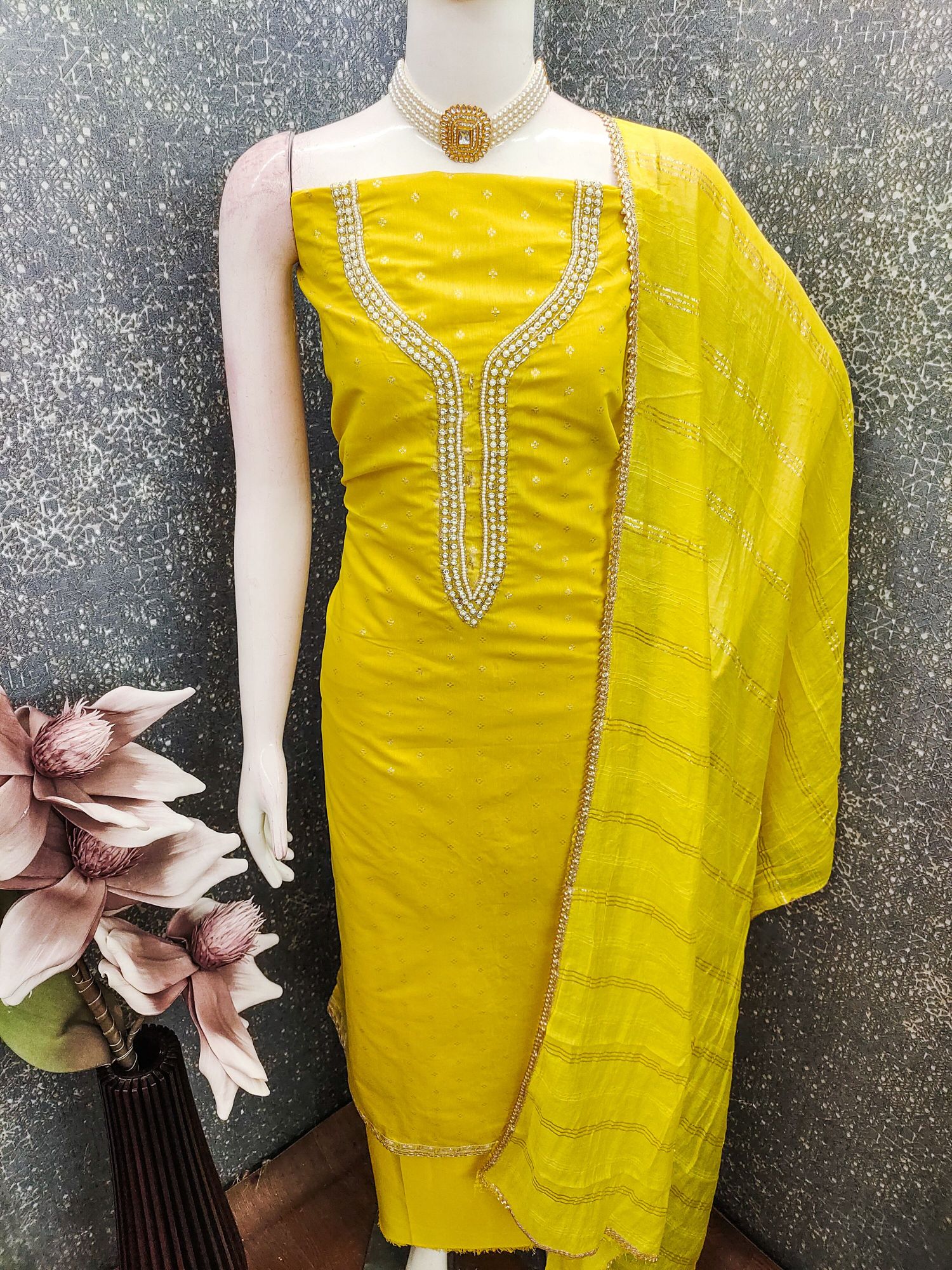 Mustard Grace Embroidered Chanderi Butti Salwar Suit