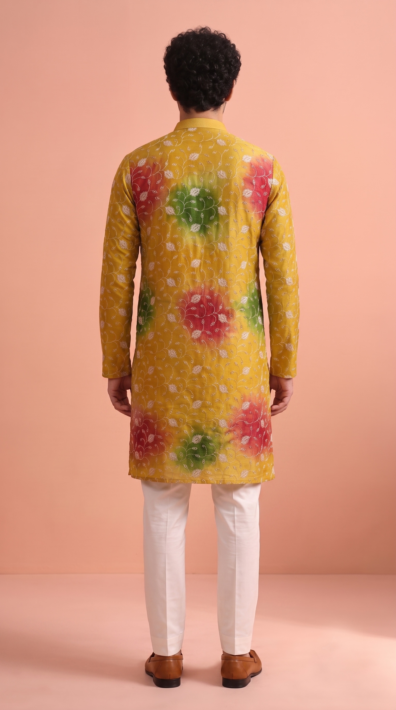 Mustard Green Floral Beadwork Rangoli Kurta Pyjama — alternate view