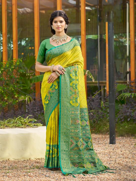 Mustard Green Soft Silk Saree