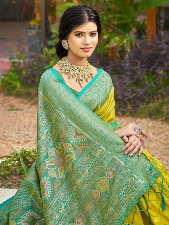 Mustard Green Soft Silk Saree — alternate view