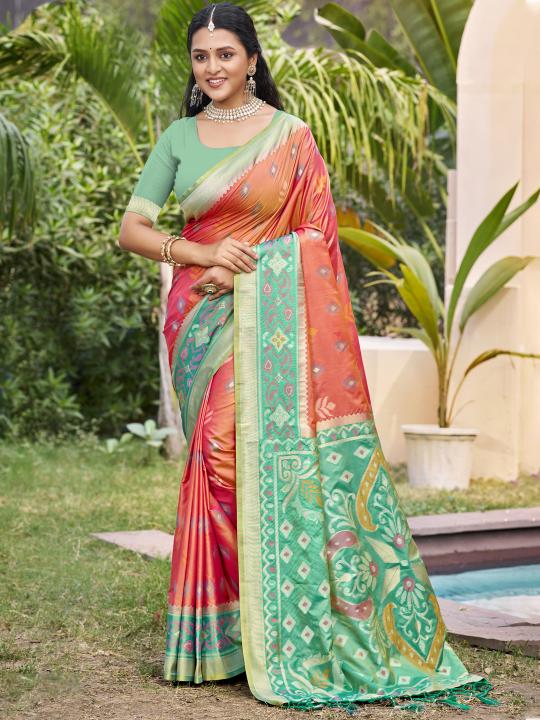 Mustard Green Woven Designer Pochampalli Silk Saree