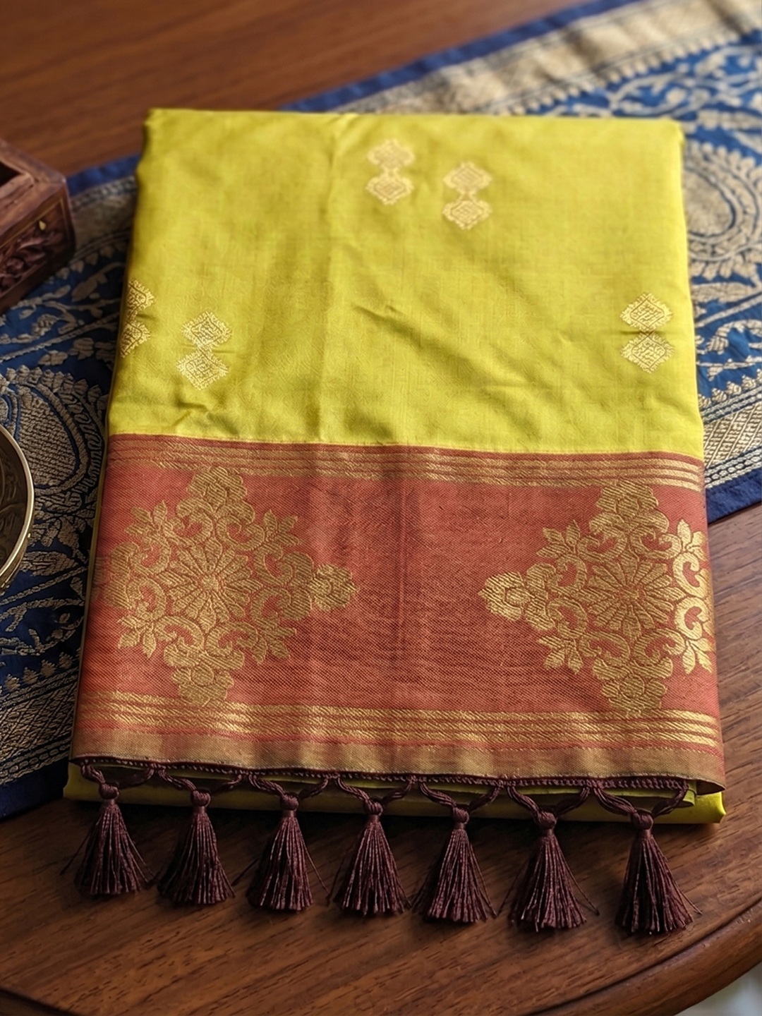 Mustard Heritage Sequence Fendy Satin Saree