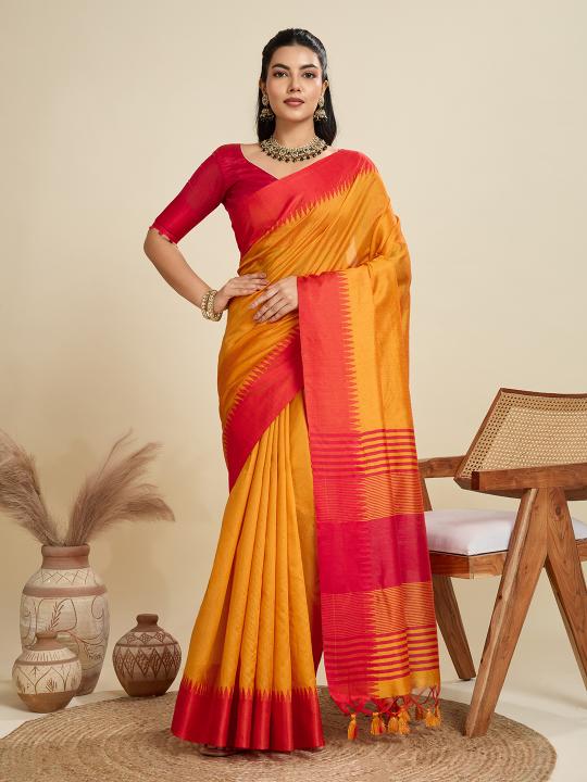 Mustard Khadi Raw Silk Saree