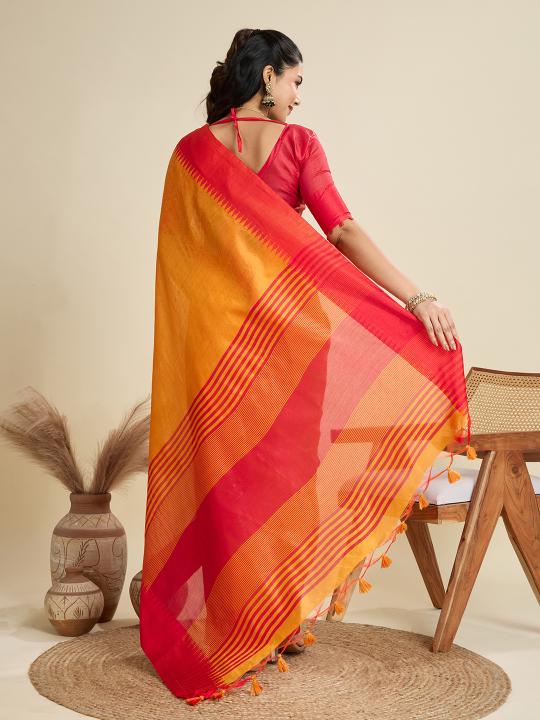 Mustard Khadi Raw Silk Saree — alternate view