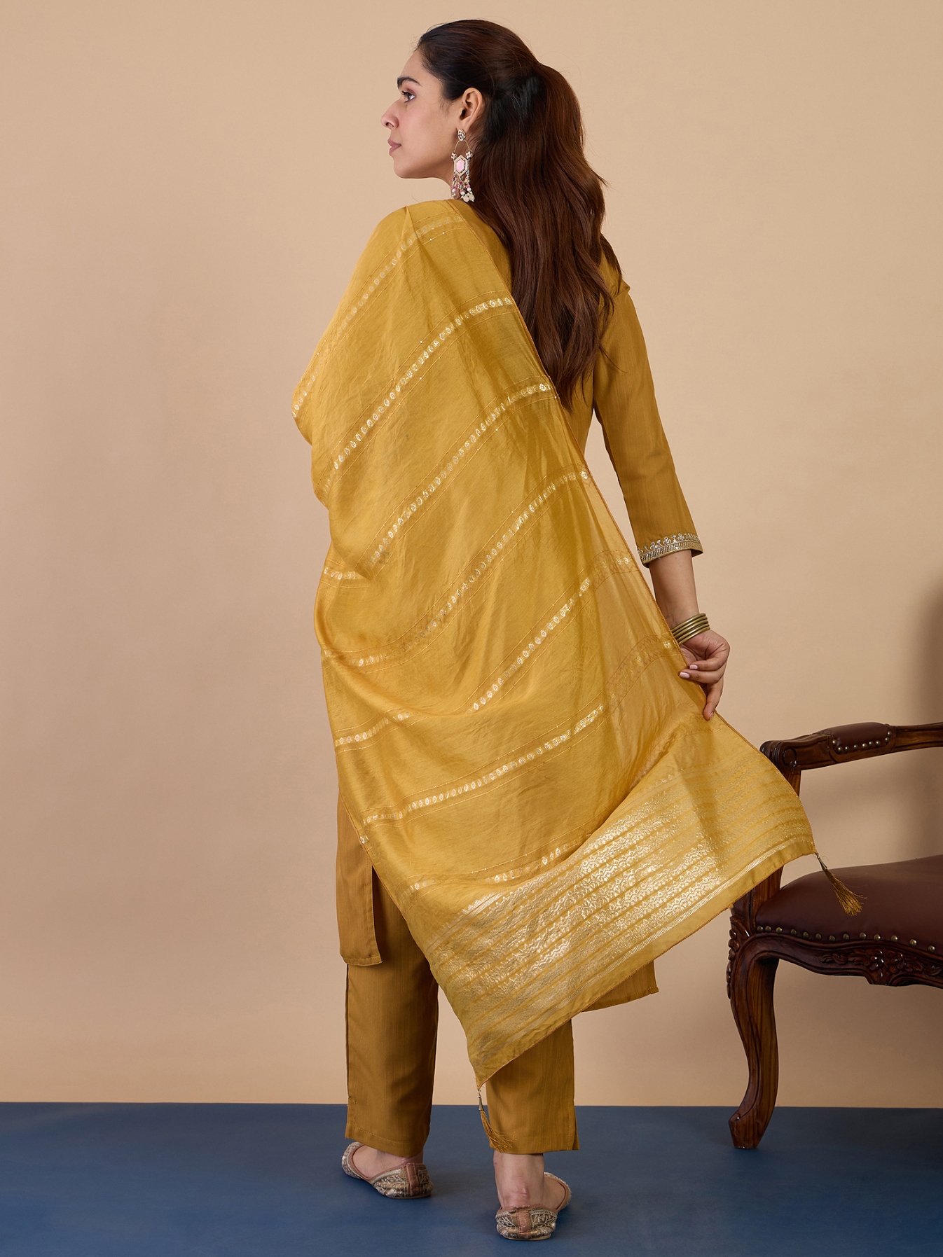 Mustard Minimal Embroidery Cotton Blend Salwar Suit — alternate view