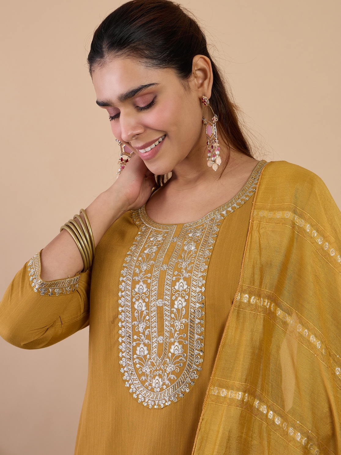 Mustard Minimal Embroidery Cotton Blend Salwar Suit