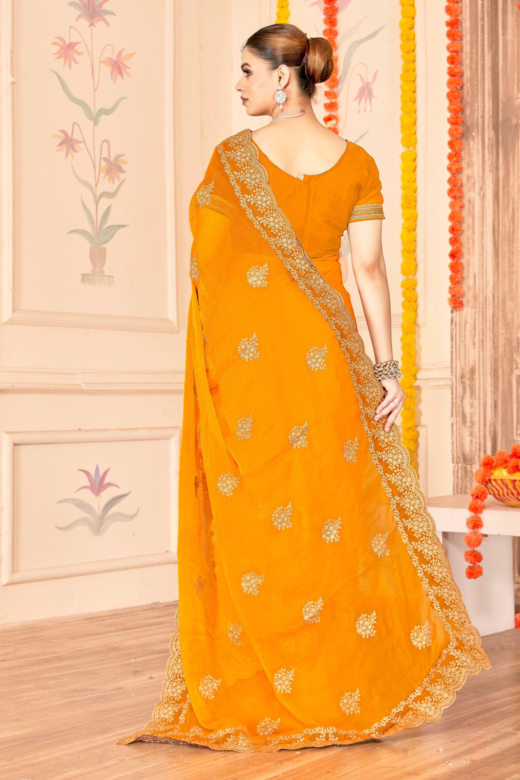 Mustard Moss Silk Zari Saree
