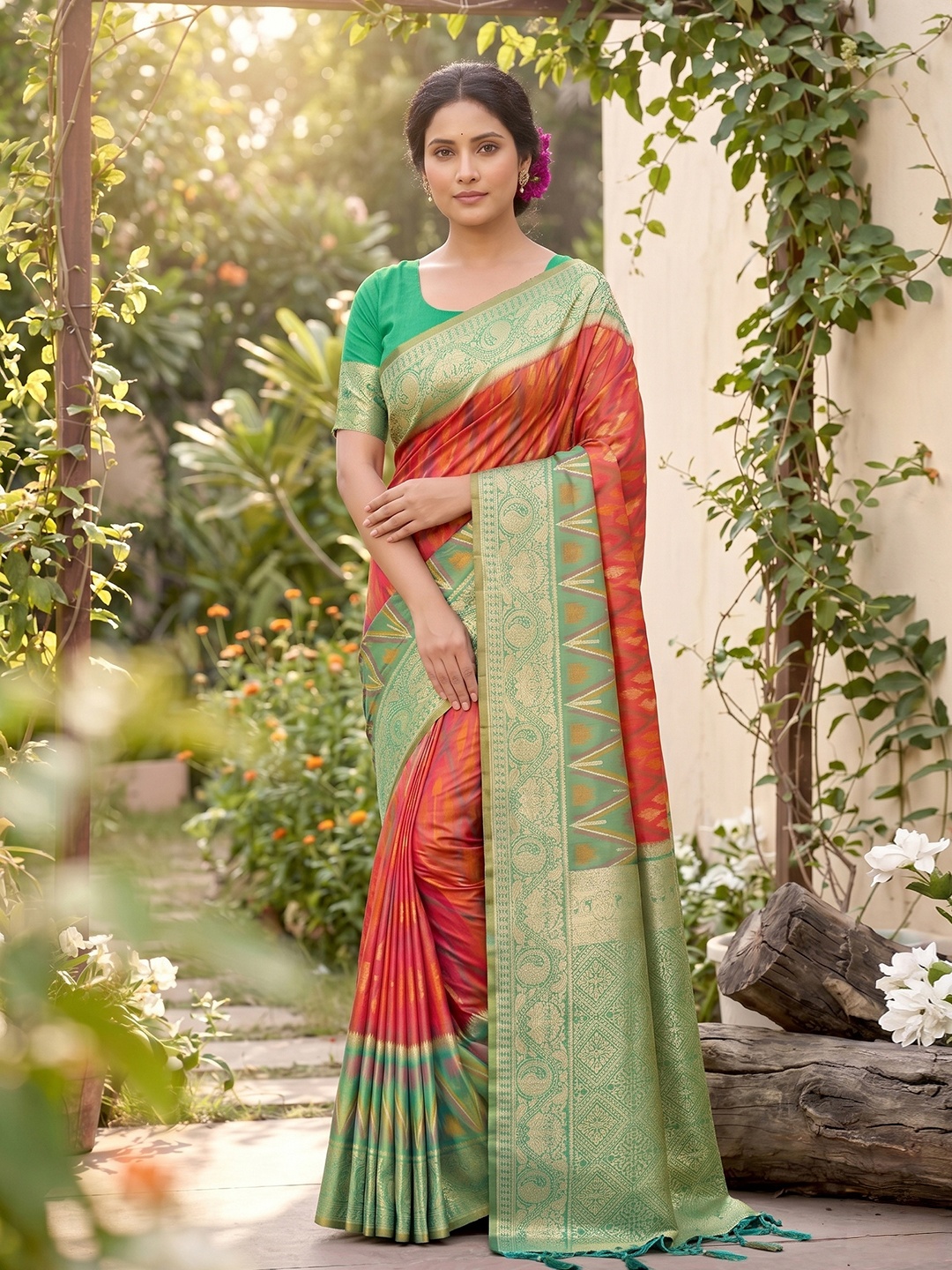 Mustard Motif Woven Soft Silk Saree