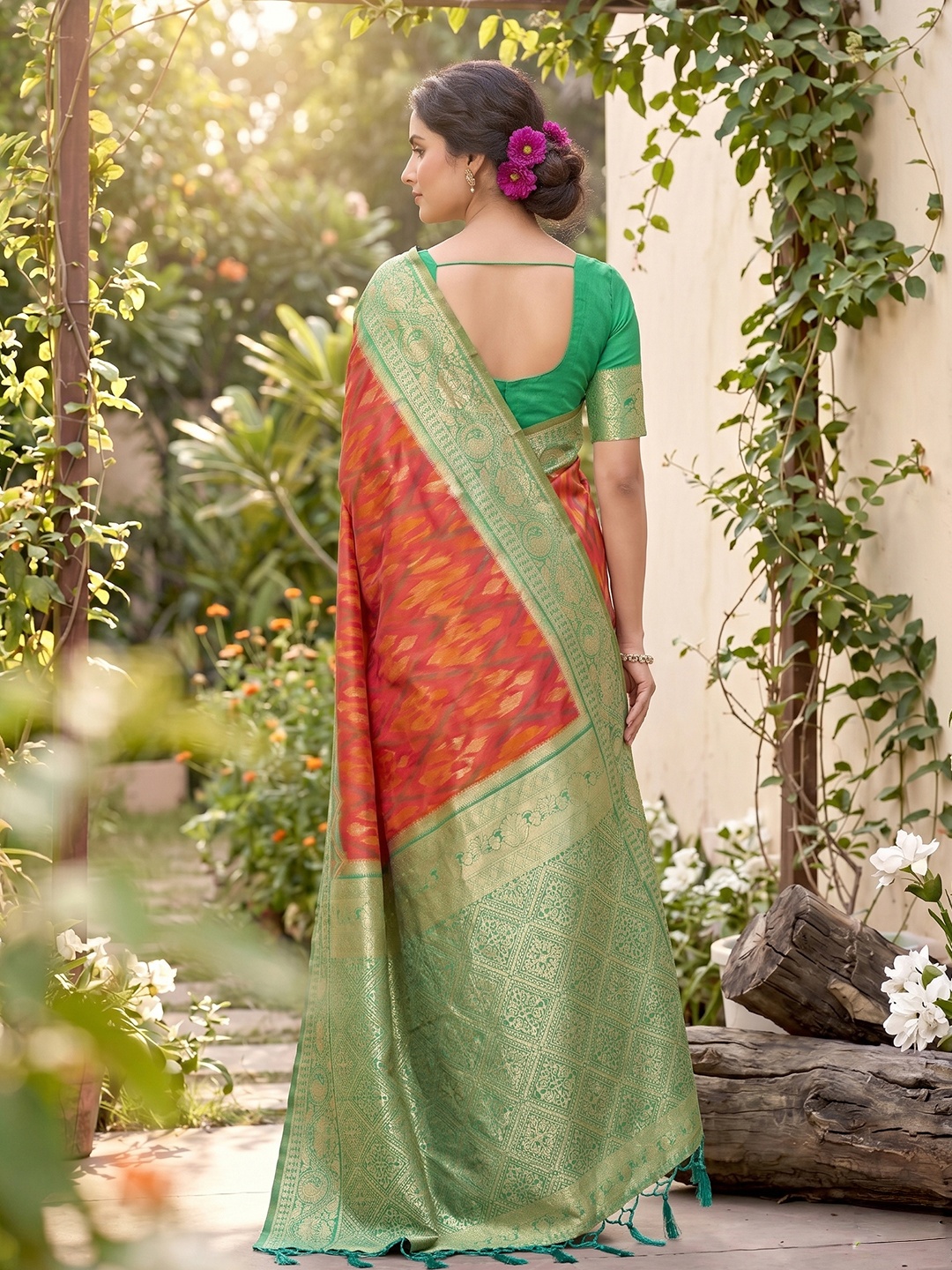 Mustard Motif Woven Soft Silk Saree — alternate view
