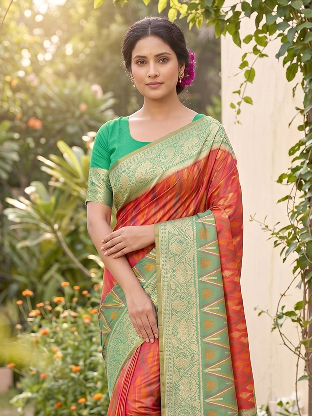 Mustard Motif Woven Soft Silk Saree