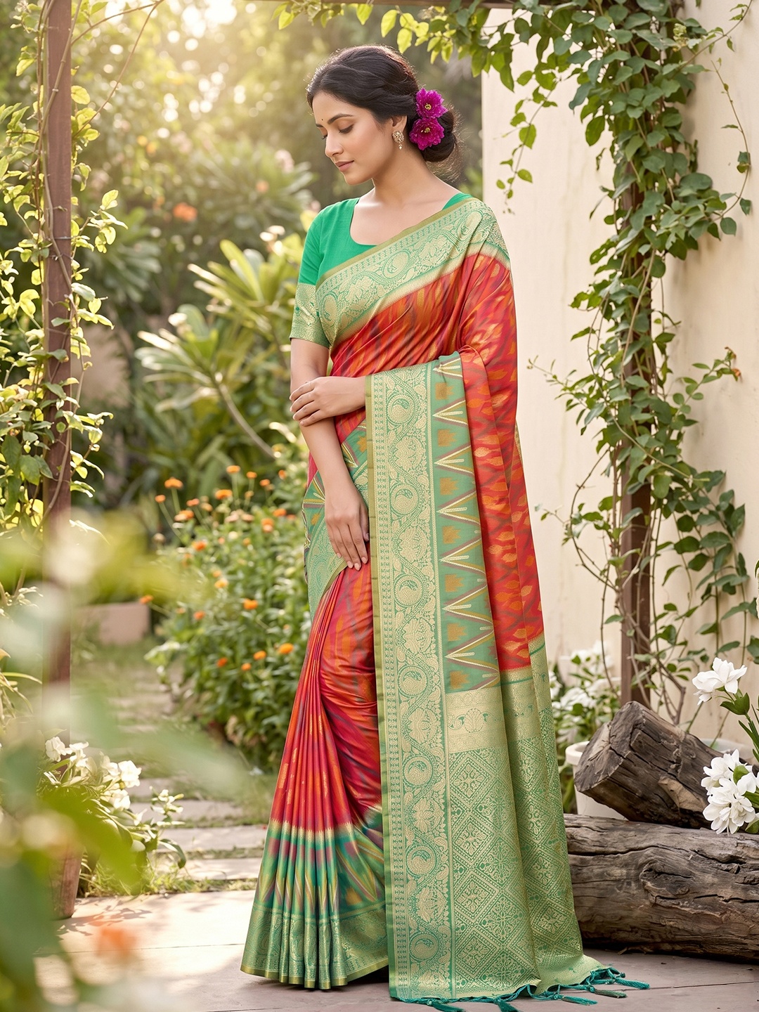 Mustard Motif Woven Soft Silk Saree