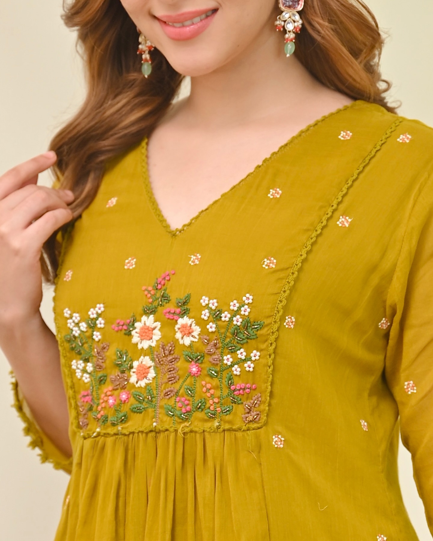 Mustard Mughal Embroidered Chanderi Salwar Suit
