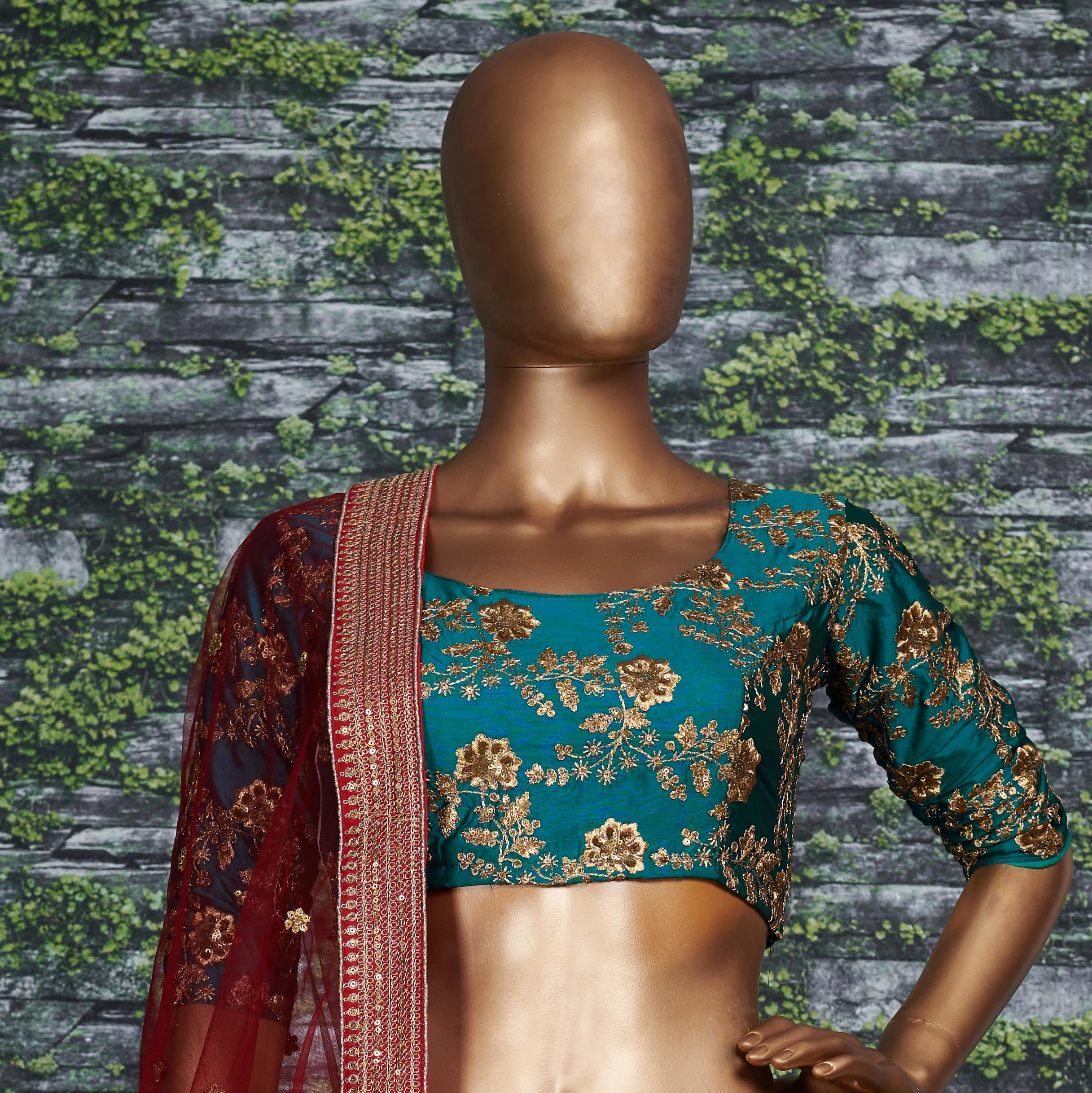 Mustard N Teal Green Banarasi Silk Bridal Lehenga Choli — alternate view