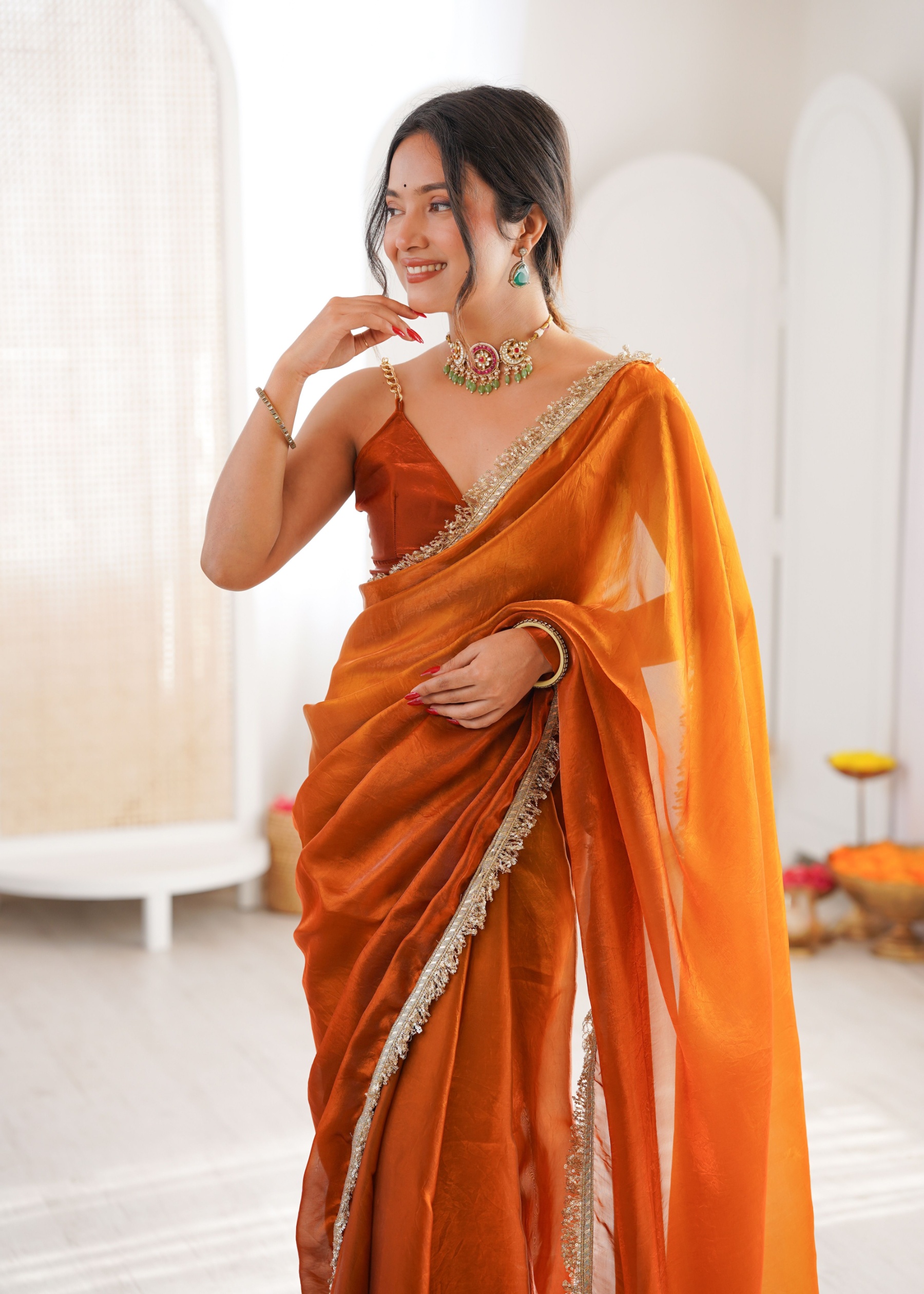 Mustard Ombre Lace Fendy Satin Saree