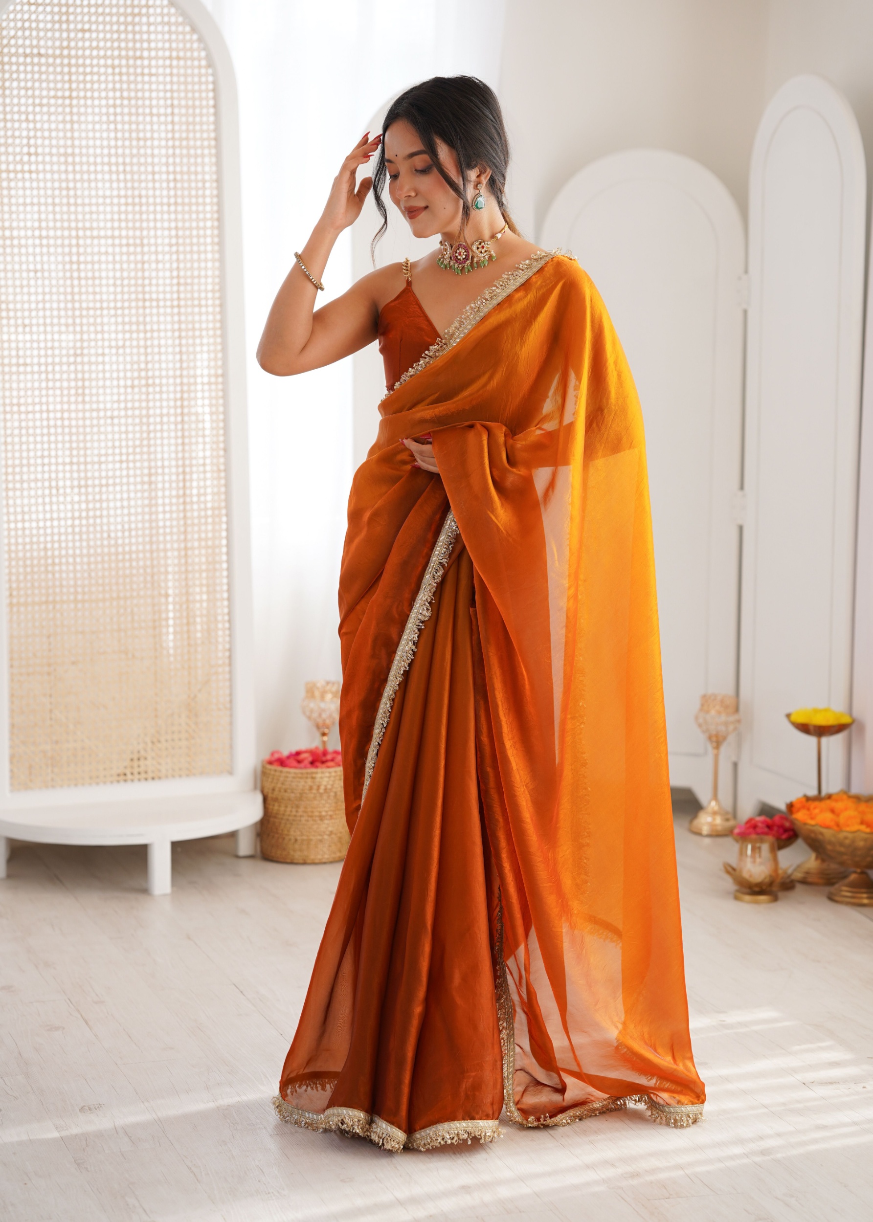 Mustard Ombre Lace Fendy Satin Saree