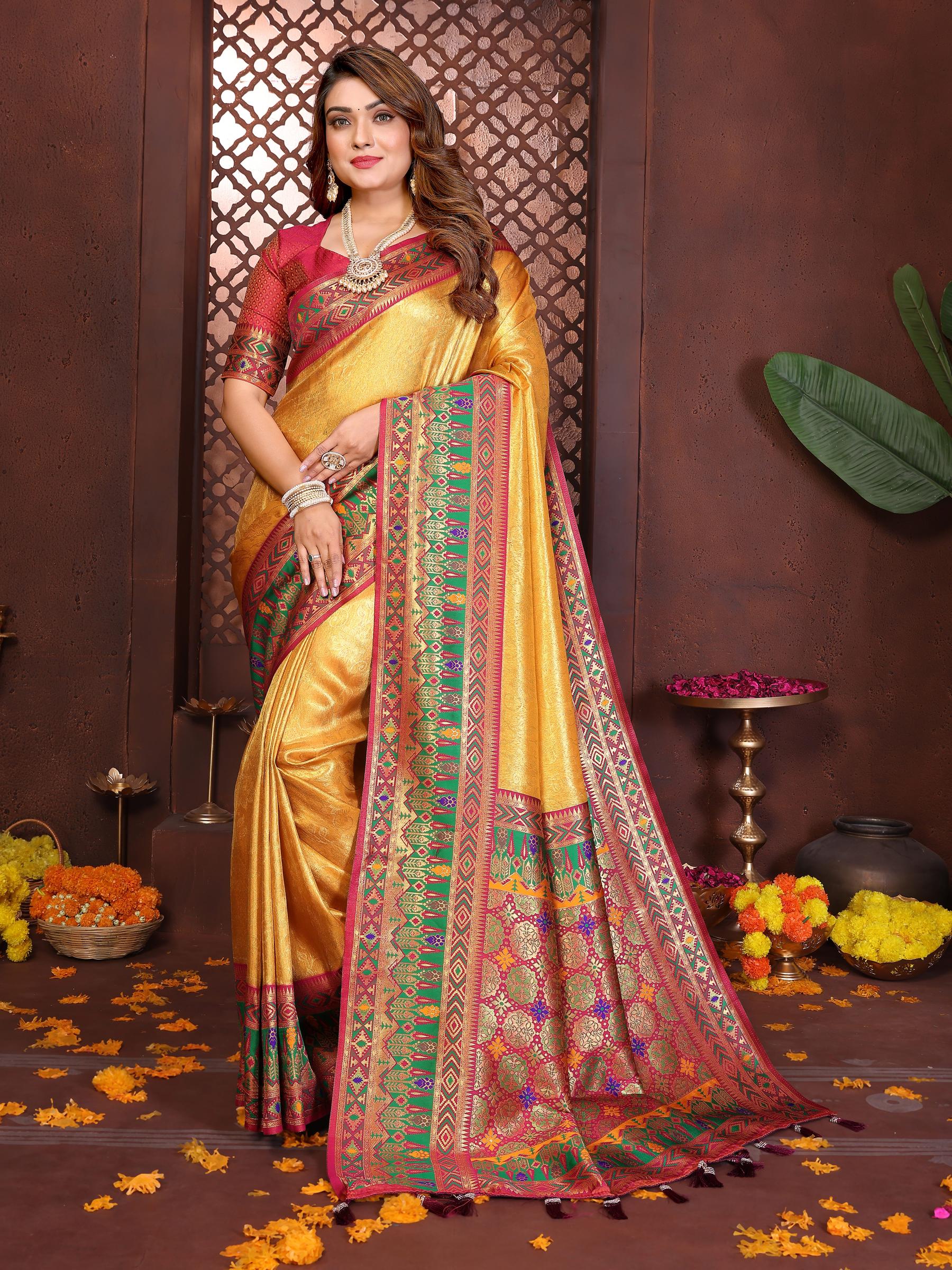 Mustard Paithani Banarasi Tissue Silk Saree