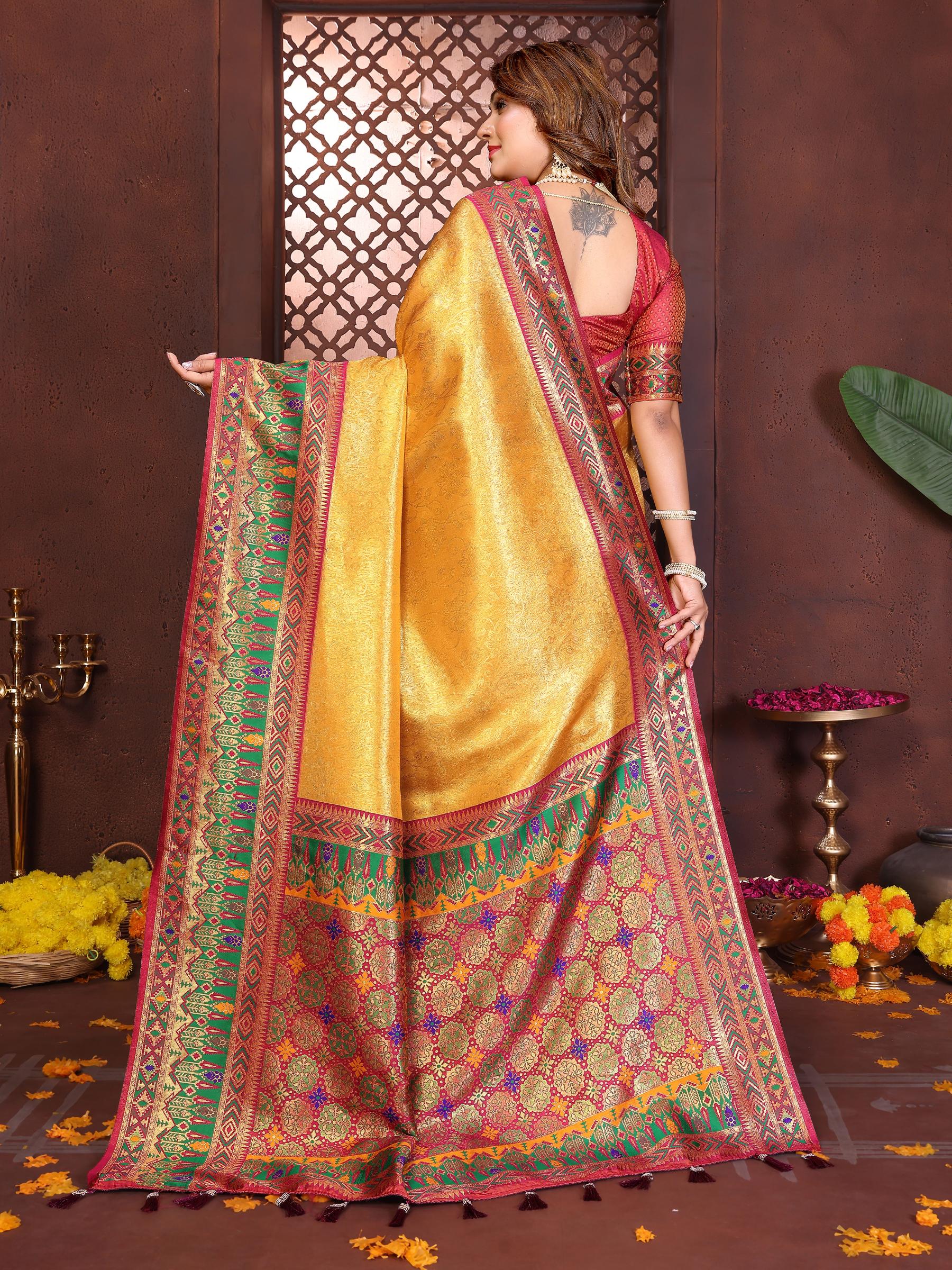 Mustard Paithani Banarasi Tissue Silk Saree — alternate view
