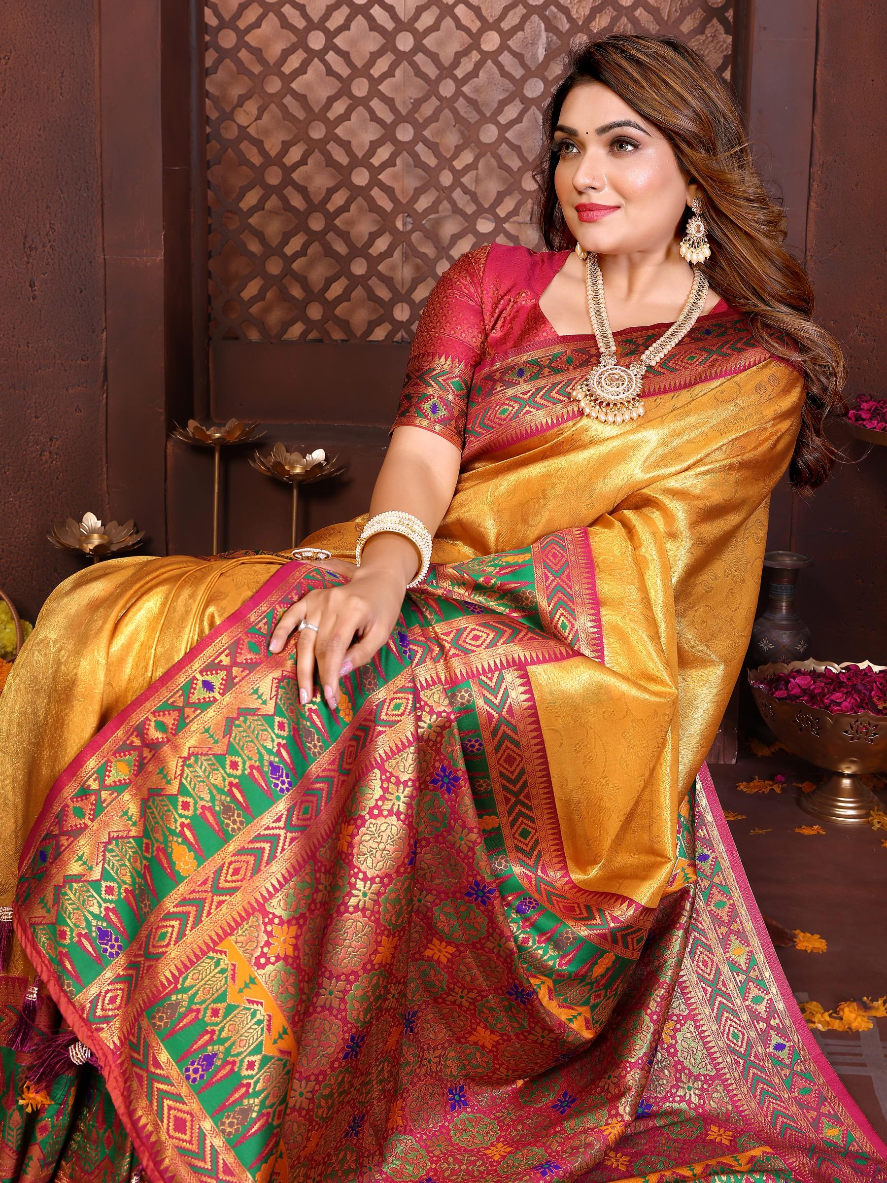 Mustard Paithani Banarasi Tissue Silk Saree
