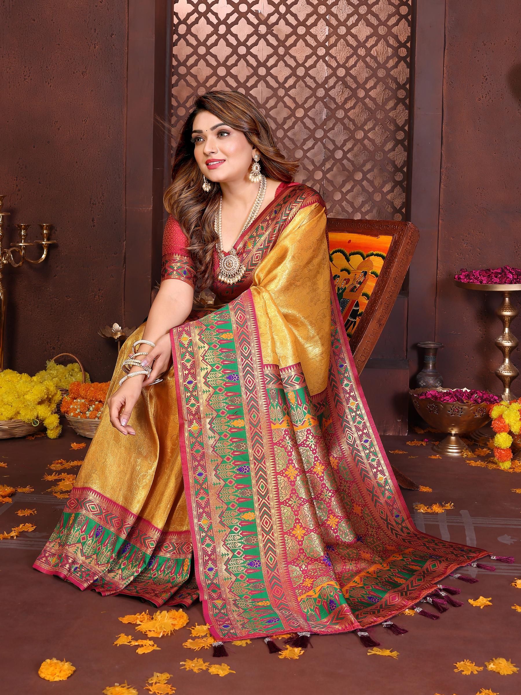Mustard Paithani Banarasi Tissue Silk Saree