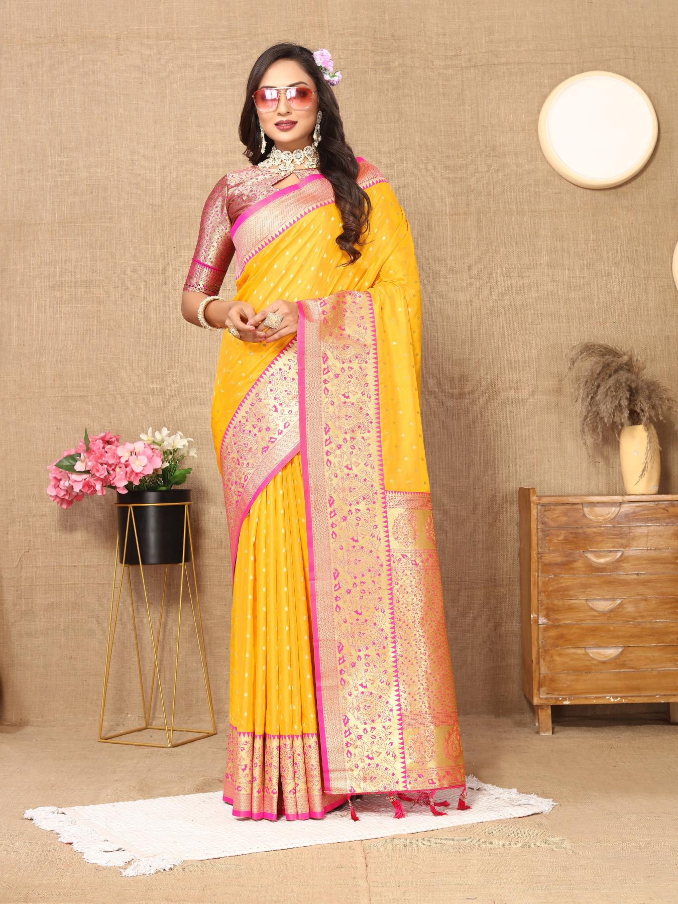 Mustard Pink Soft Silk Saree