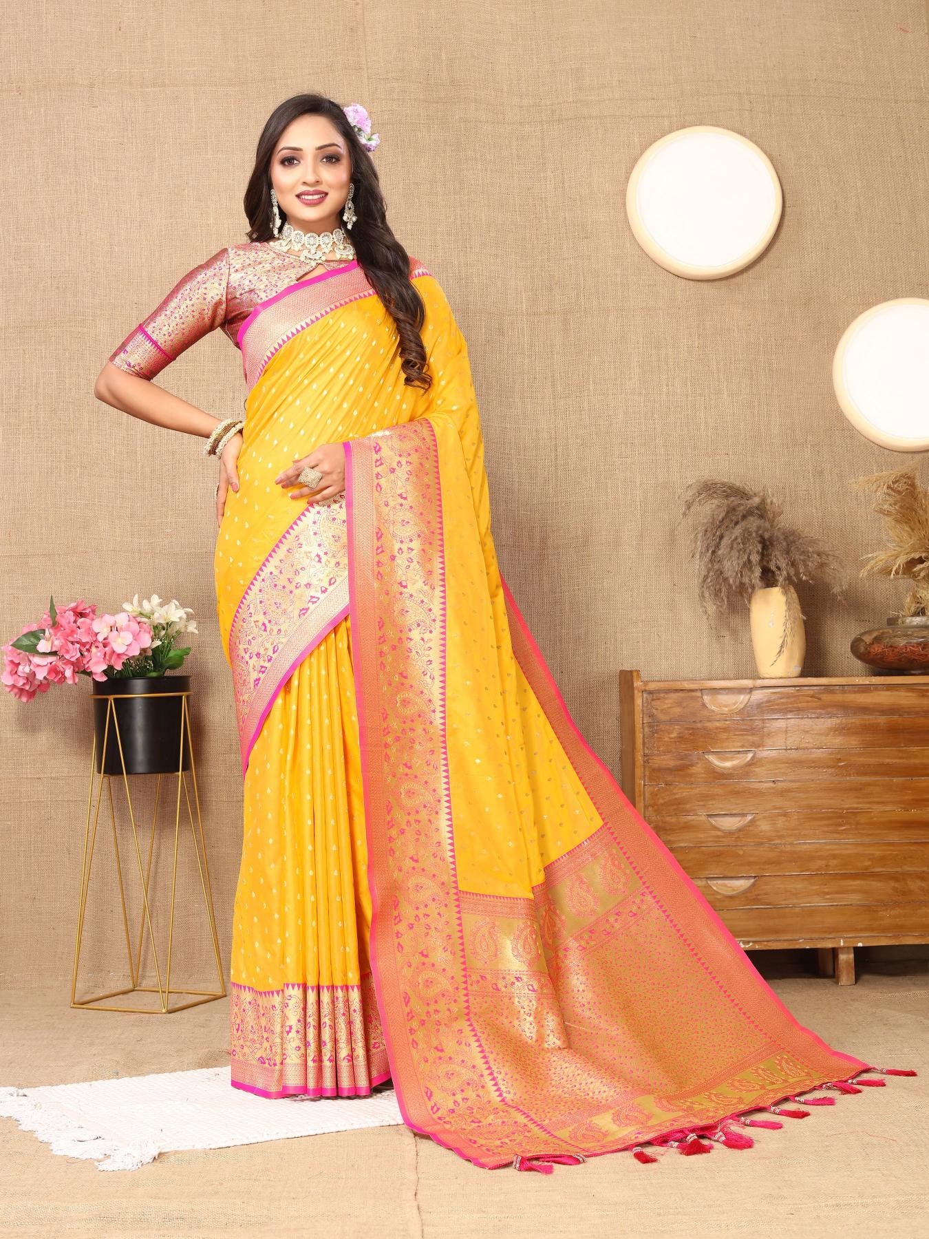 Mustard Pink Soft Silk Saree