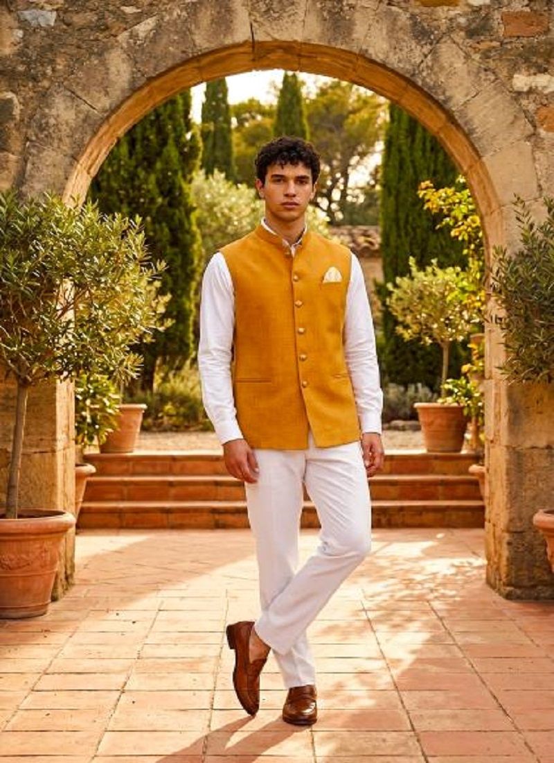 Mustard Prime Jute Nehru Jacket