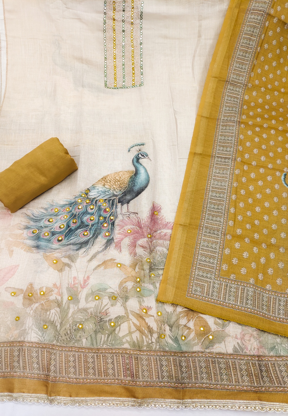 Mustard Printed Linen Cotton Salwar Suit — alternate view
