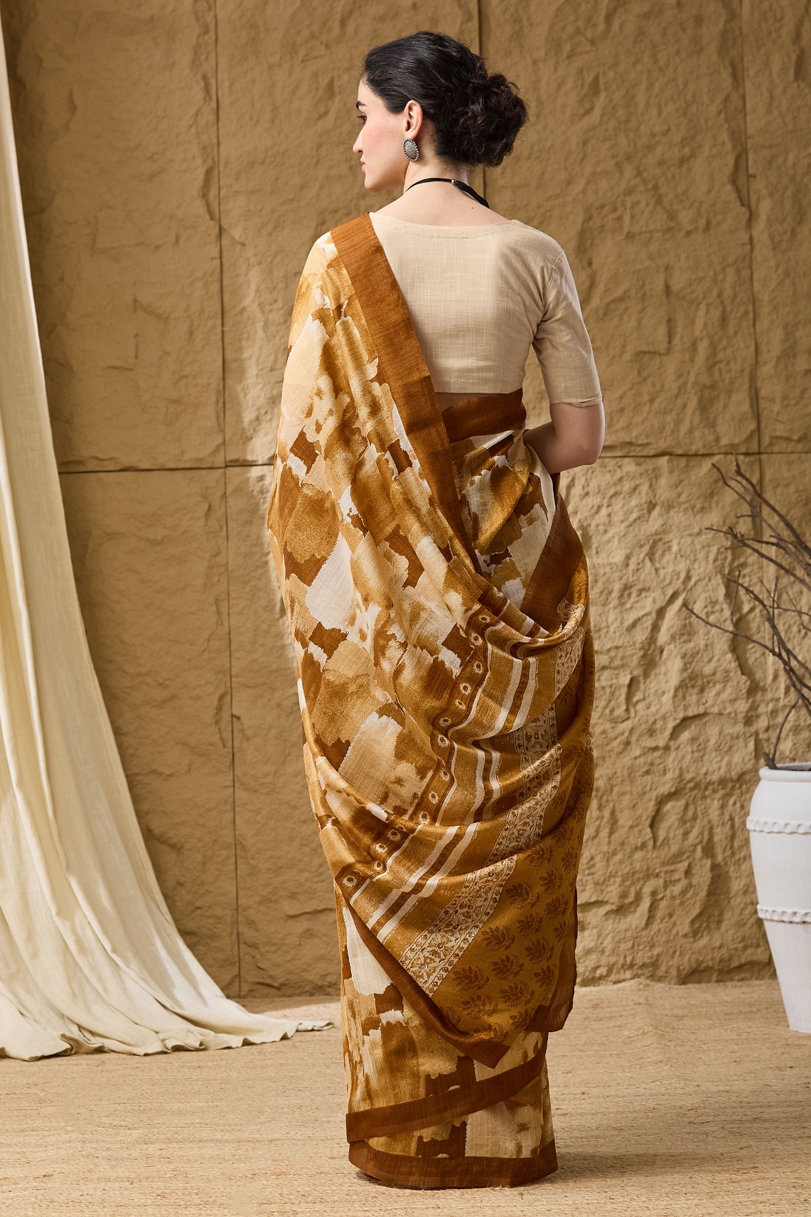 Mustard Printed Silk Blend Ready To Wear Saree — alternate view