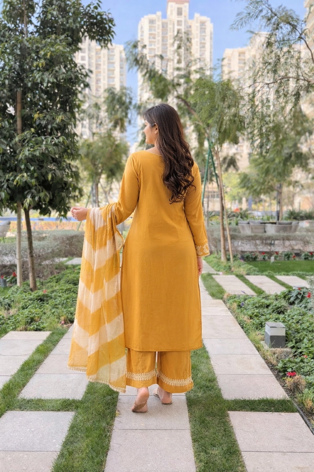 Mustard Roman Silk Palazzo Suit — alternate view
