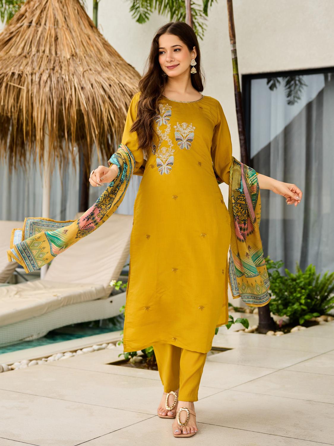 Mustard Roman Silk Salwar Suit
