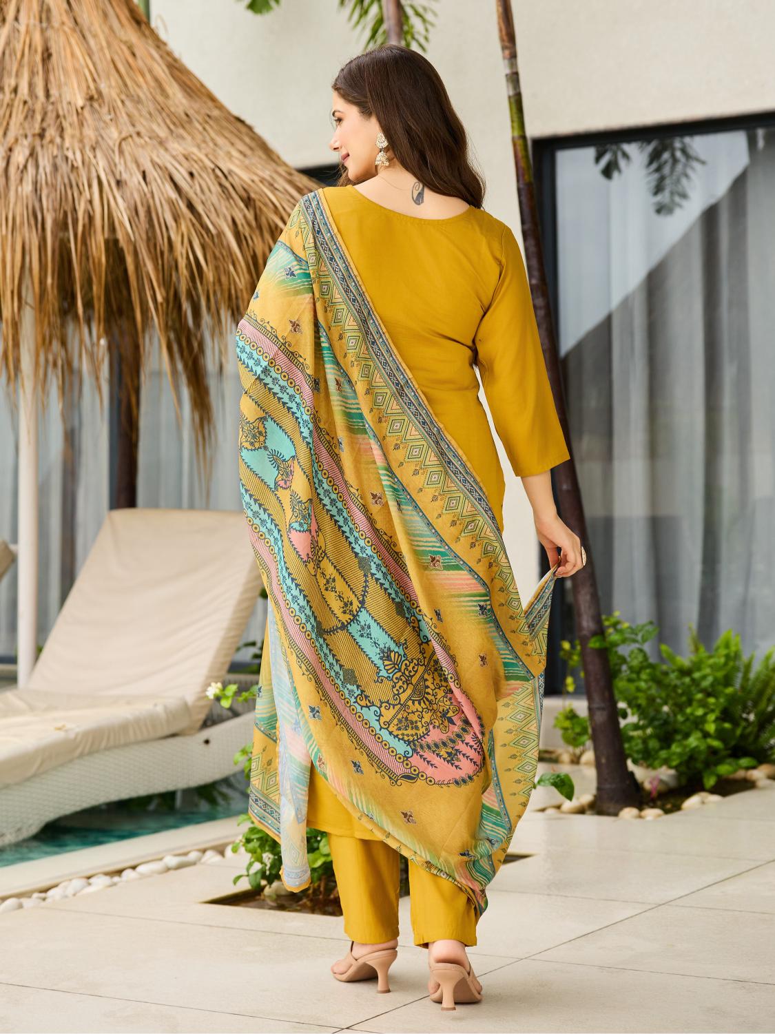 Mustard Roman Silk Salwar Suit — alternate view