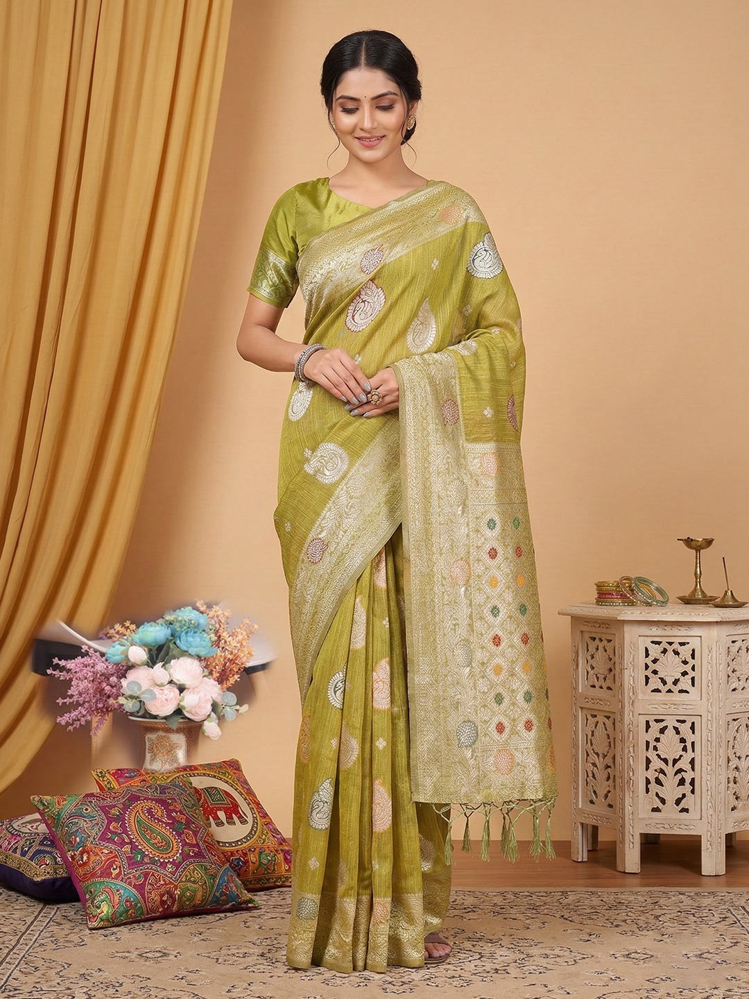 Mustard Royal Woven Linen Cotton Saree