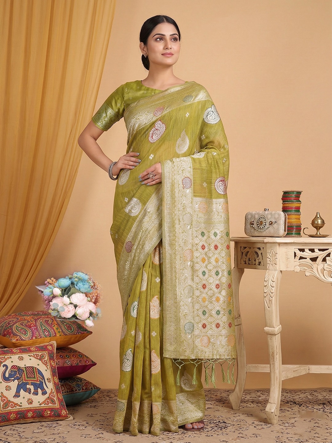 Mustard Royal Woven Linen Cotton Saree