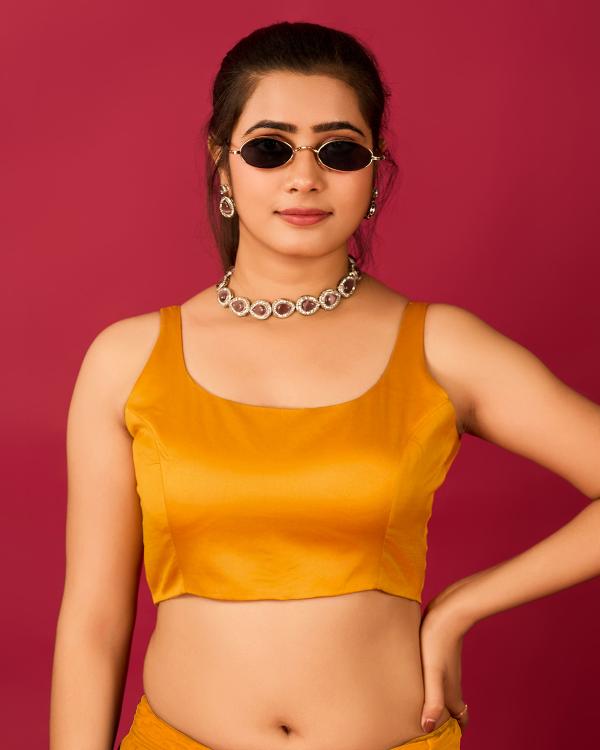Mustard Satin Readymade Blouse