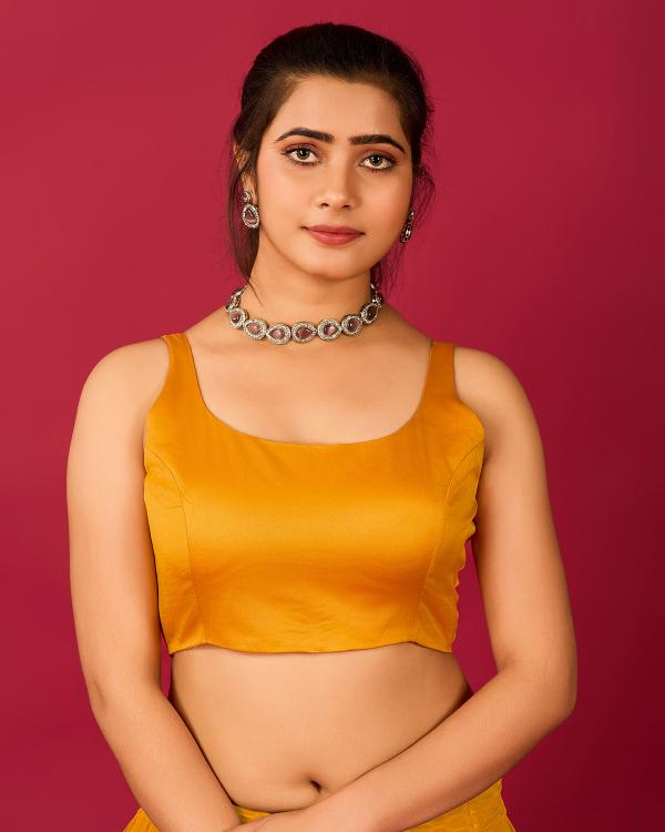 Mustard Satin Readymade Blouse