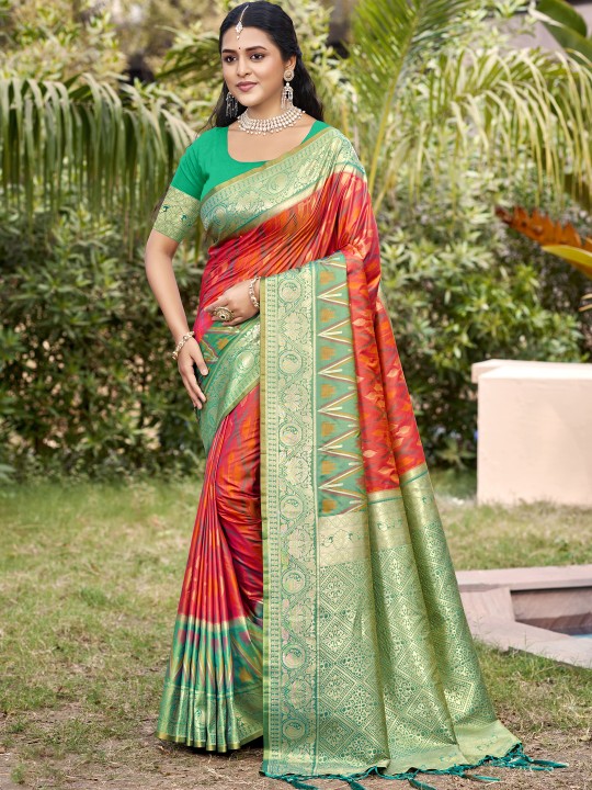 Mustard Sea Green Pochampalli Silk Saree